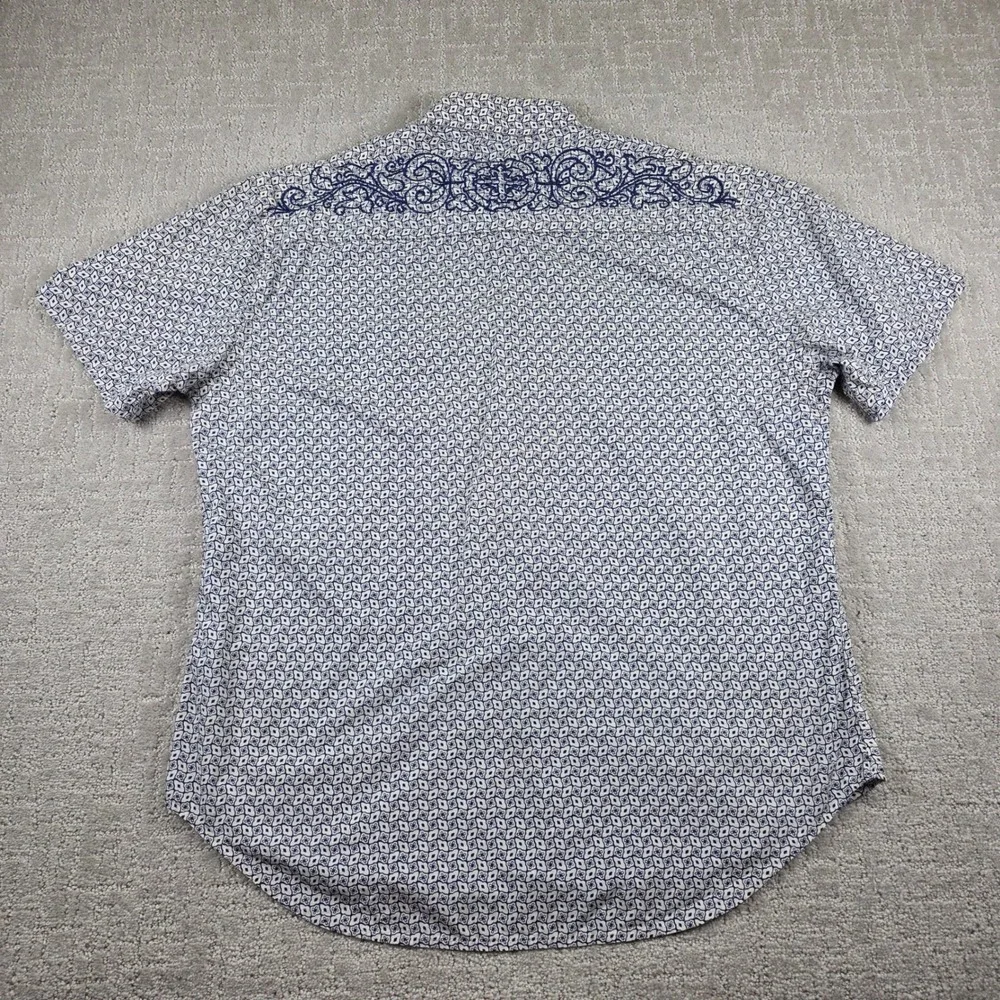 Robert Graham Mens 2XL Short Sleeve Button Down Shirt Blue White Geometric‎